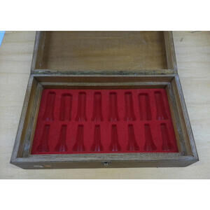 Wooden Chess Pieces Storage Box Red Felt Insert Vintage Italy
